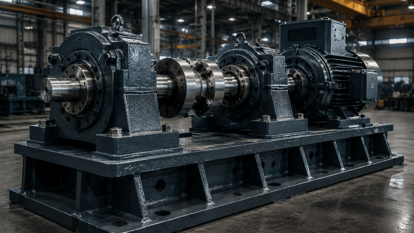 Conjunto mecánico industrial sobre bancada rígida de acero